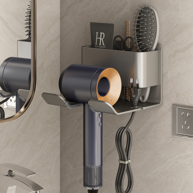 에스위두 무타공 수납형 강력접착 드라이기 거치대, 그레이, 1개