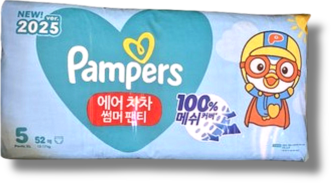 팸퍼스 2025 에어차차 썸머 팬티 기저귀, 5단계, 156개