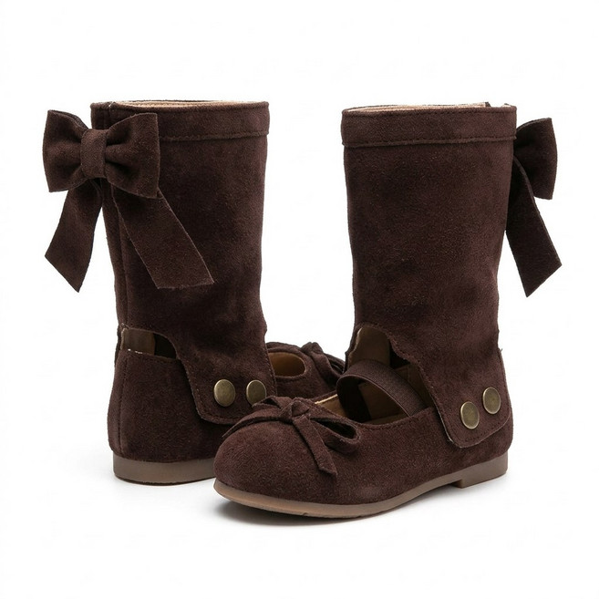 아동 여아 클래식 리본 스트랩 미디 부츠 사계절용