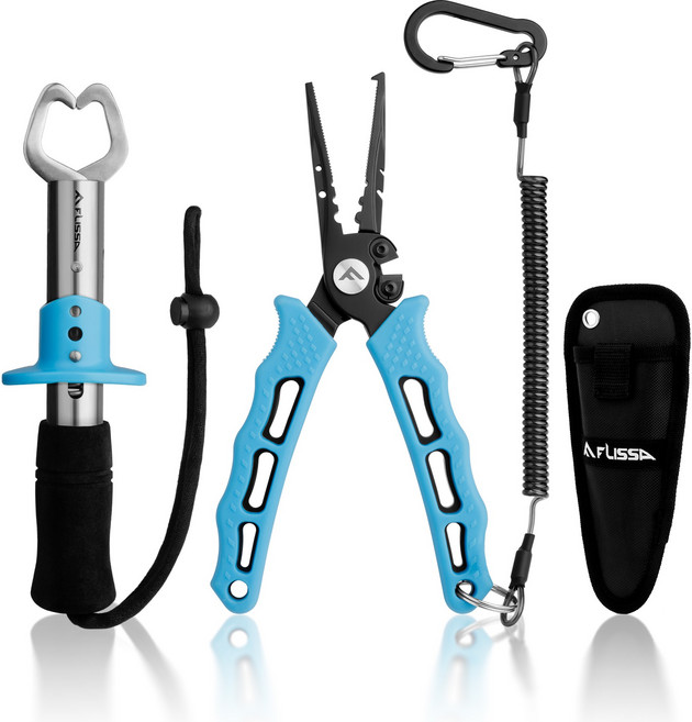 FLISSA 2PCS 낚시 플라이어 세트 다기능 안전 잠금 부식 방지 코팅 튼튼한 그립 배스/바다낚시용, 1세트, 블루