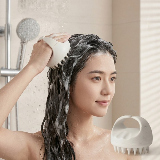 오피모 실리콘 마사지 두피 샴푸 브러쉬, 1개, 화이트