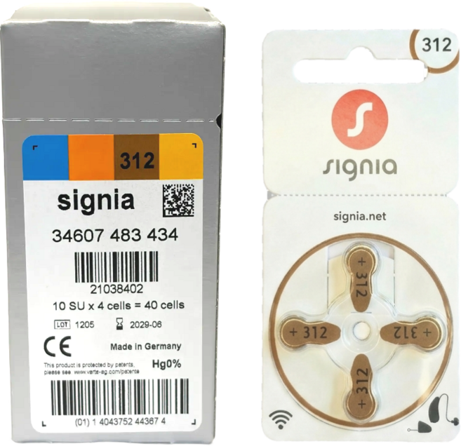 시그니아 보청기 배터리 312번 40알 갈색, 1박스