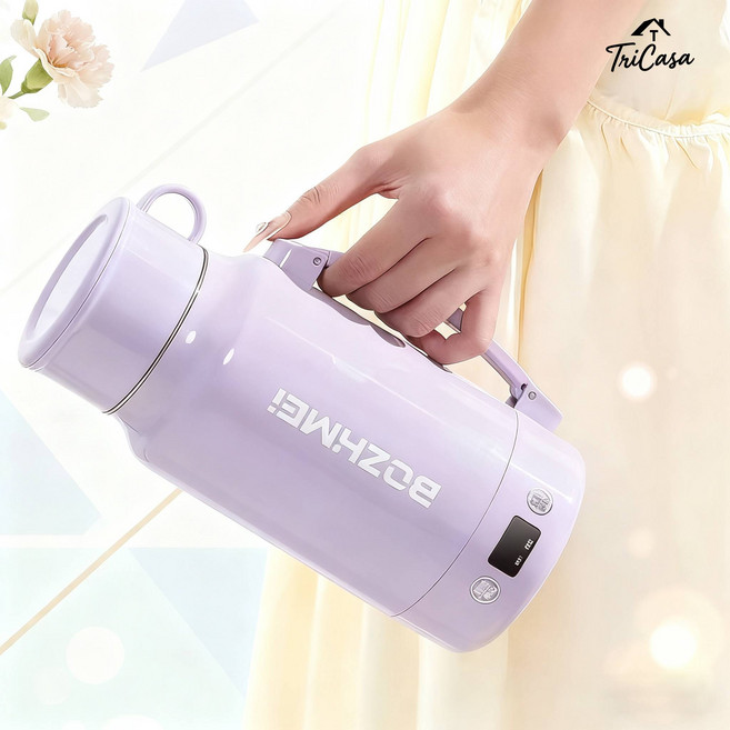 대용량 전기포트 보온보냉 컵겸용 뚜껑7단계 온도조절 터치 제어 실시온도 미끄럼 방지 디스플레이 텀블러1L, 보라색