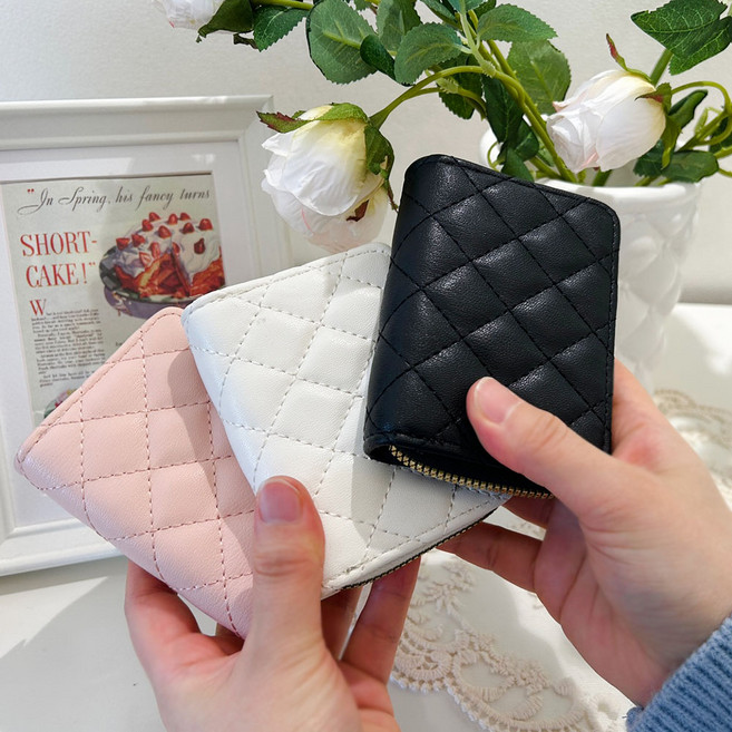여성용 아코디언 퀼팅 카드 반지갑 데일리 심플 지퍼형