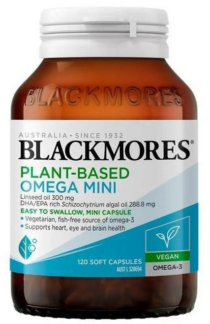 호주 블랙모어스 Blackmores Plant-Based Omega Mini 식물성 오메가 미니 캡슐, 4개, 120정
