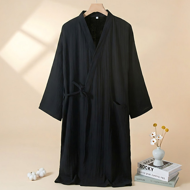 로리돌스 빅사이즈 남성 유카타 홈웨어. 블랙 베이직 로브 가운 남자 홈웨어 파자마세트