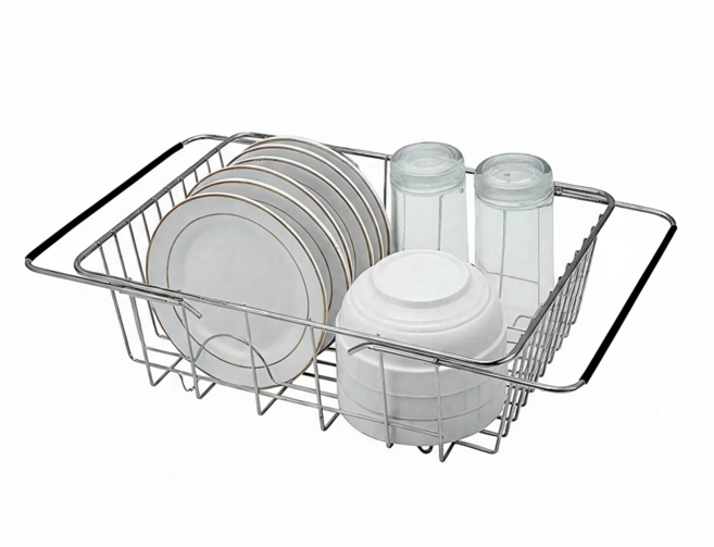 길이조절 스텐 식기건조대 물빠짐 건조망 다용도 주방 수납 바스켓 라지, 1개, 블랙