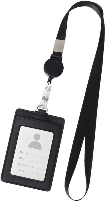 아베른 교통카드 릴 네임텍 출입증 목걸이, 블랙, 1개