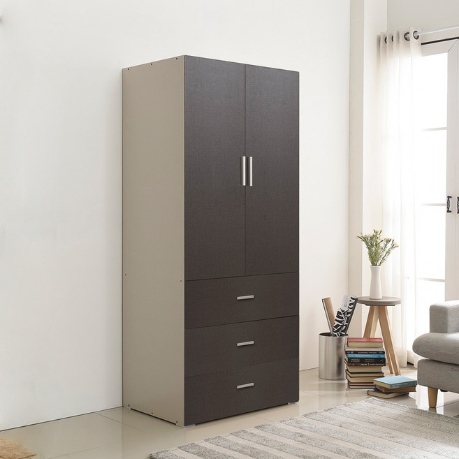 장인가구 비트 800 3단서랍 옷장 행거형, 그레이