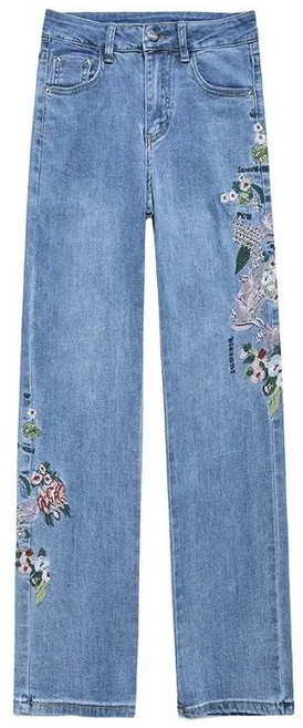 셀럽당 여자 바지 일자 청바지 얇은 핏 와이드 자수 팬츠