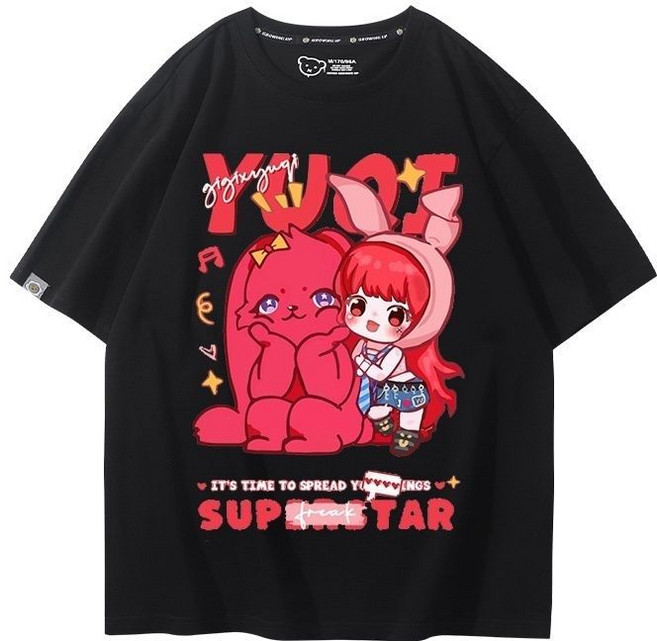 gidle 宋雨琦 周邊 短袖T恤 男女 粉絲應援 同款 顯瘦 打底衫, 1個, 黑色短袖-32XL