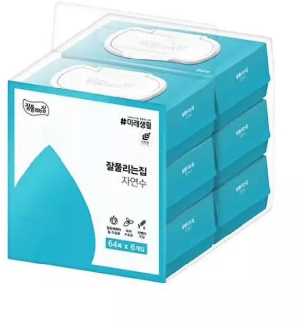 잘풀리는집 자연수 물티슈 64매 6입, 6개
