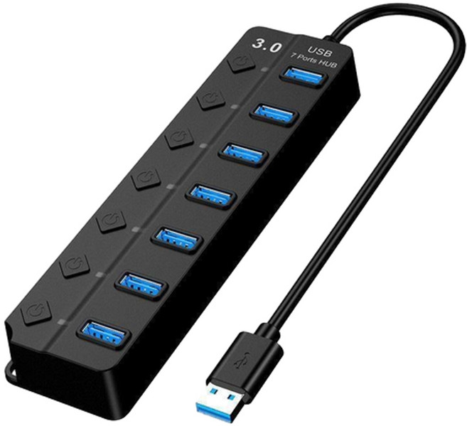 HANQI USB3 0擴充器 多孔擴充套件塢 筆記本外接滑鼠鍵盤隨身碟, 帶開關7插口 USB3.0高速傳輸款_0.3米, 1個