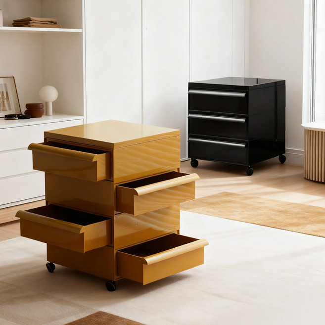 [리비니아] 미드센츄리 토리 디자인 모듈 캐비닛 이동식 트롤리 서랍장/서랍 원하는 방향조립가능/감성 인테리어 수납장, 5단, 블랙