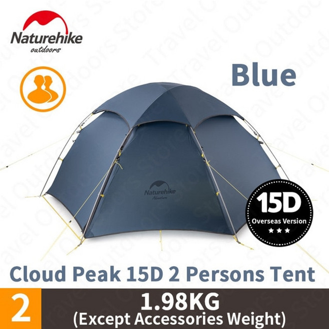 캠핑용품특별전 Naturehike 2022 업그레이드 클라우드 피크 2 캠핑 텐트 150d20d 실리콘 초경량 야외 하이킹 휴대용 방풍 4 계절 텐트, 푸른
