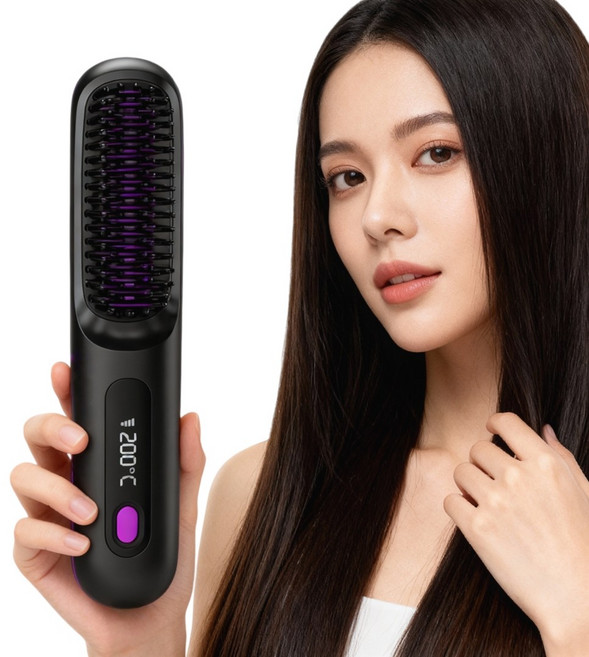 무선 빗 고데기 음이온 볼륨 고데기 휴대용 빗, 블랙, S07
