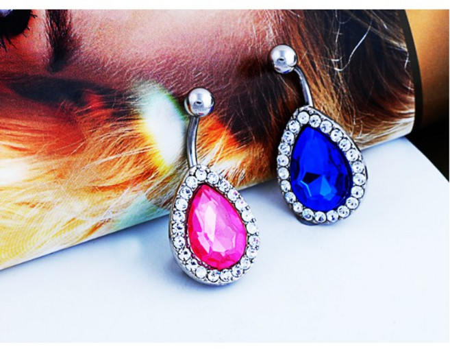 R2 鈦鋼防過敏水滴水晶肚臍環 吊墜肚臍扣