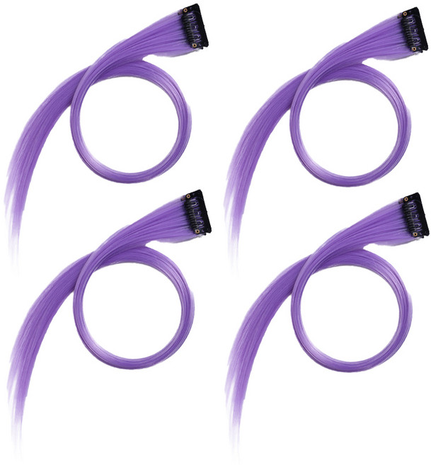 옴브레 헤어 피스 붙임머리 브릿지 부분 가발 웨이브, 4개, 라벤더