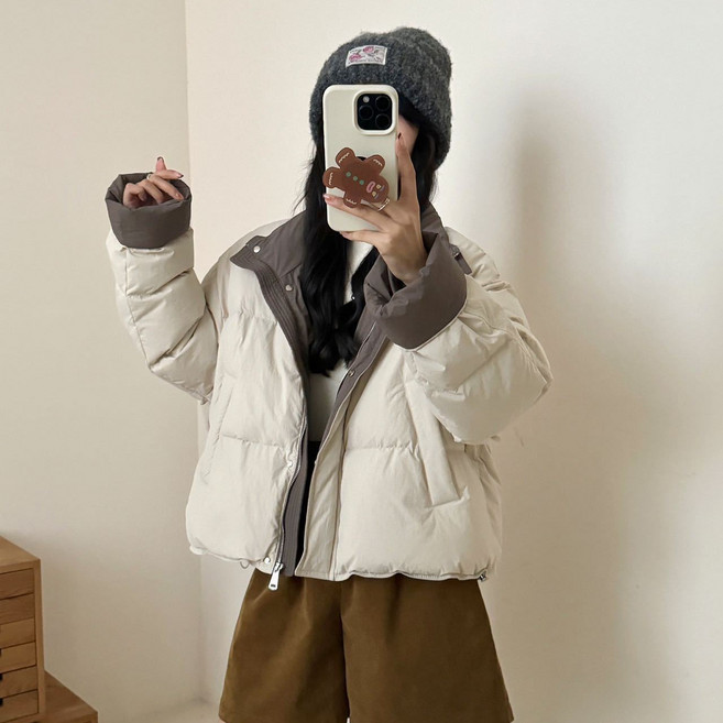 BIKASU 여성 겨울 베이직 푸퍼 숏패딩 도톰한 감미로운 빵점퍼