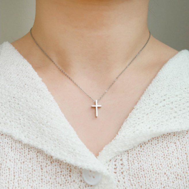 물든 슬림 십자가 입체 펜던트 써지컬스틸 목걸이