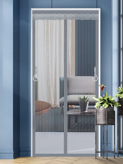 자석 방충망 도어 커튼 원터치 대형 모기장 설치 간편 접이식 방충문 현관 방충망, 전자석 금강망 순그레이