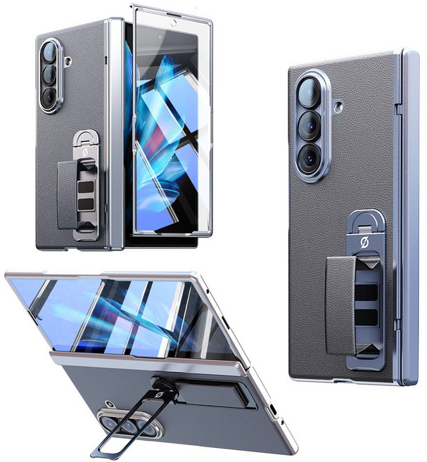 ESSENWOO 갤럭시 Z Fold 7 폴드 소가죽 보호 케이스 힌지보호 그립 커버 적용 360도 거치대