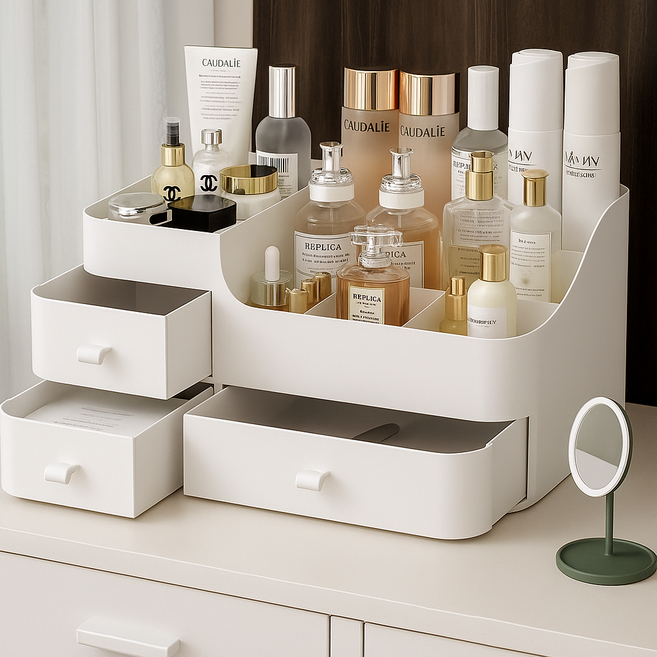 나띵베럴 공간확보 3단 서랍 화장품 정리 수납함, 화이트