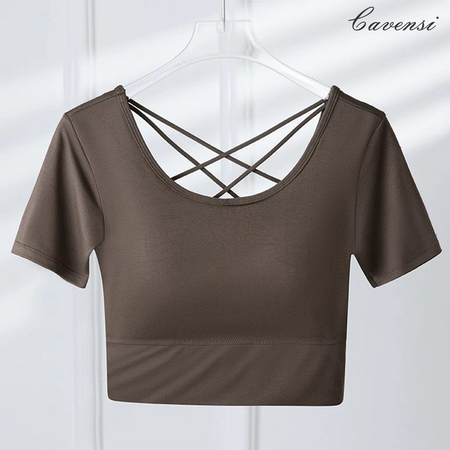 Cavensi 大尺碼現貨 M-4XL 短袖胸墊Bra top 美胸上衣 大碼短袖 短T 上衣 T恤女 素面 A104