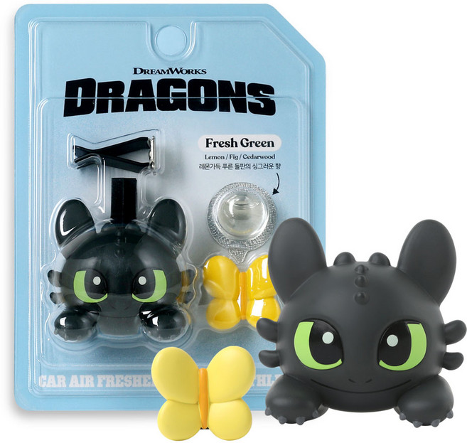 유니버셜 투슬리스 차량용방향제 송풍구형 디퓨저 새차선물 드래곤 길들이기, 프레시그린, 1개