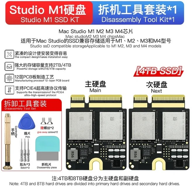 미니 PC4TB 하드 디스크 업그레이드 키트 소형 플레이트 Mac Studio SSD M1 M2 M3 M4 PRO MAX 용 울트라, 04 M1 STUDIO SSD 4TB