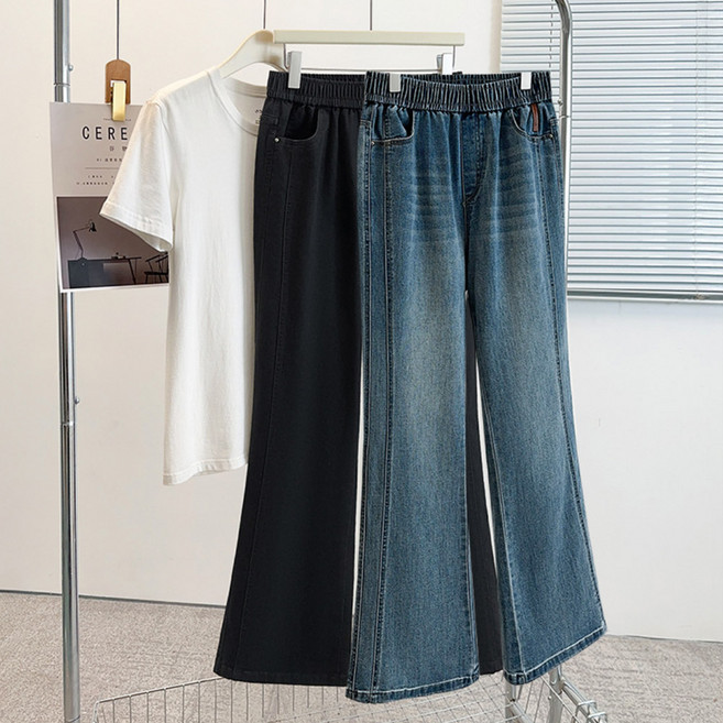 아웃사이즈 OA25005 빅사이즈 여성용 하이웨스트 데님 부츠컷 스판 팬츠