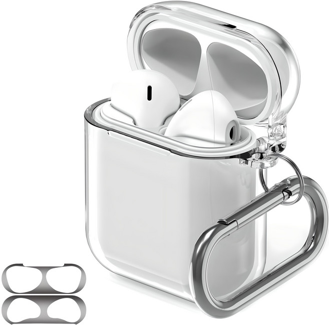 누아트 일체형 하드케이스 + 메탈 철가루 방지스티커, 에어팟 2세대 / 에어팟 1세대, 투명, 1개