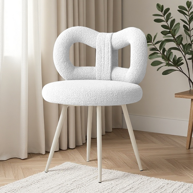 쿠리브 푹신한 의자 미니 리본 등받이 화장대의자, 1개, 화이트 고정형13