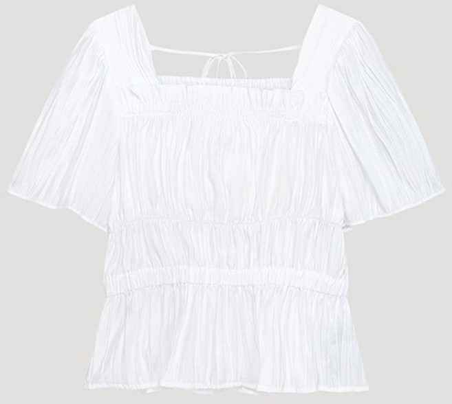 리스트 스모킹 스퀘어넥 블라우스 TWWBLP62090 WH