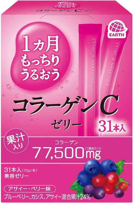 Earth 촉촉 콜라겐C 젤리 아사이베리맛 10g x 31포 일본직배송, 4개