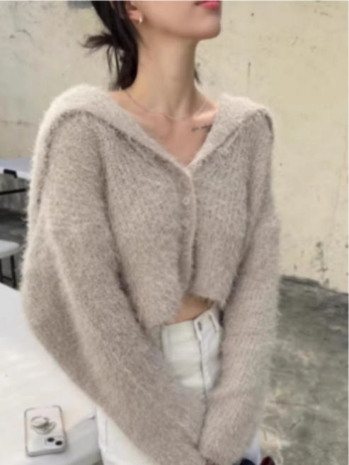 여성 스웨터 세일러 칼라 부드럽고 두꺼운 니트