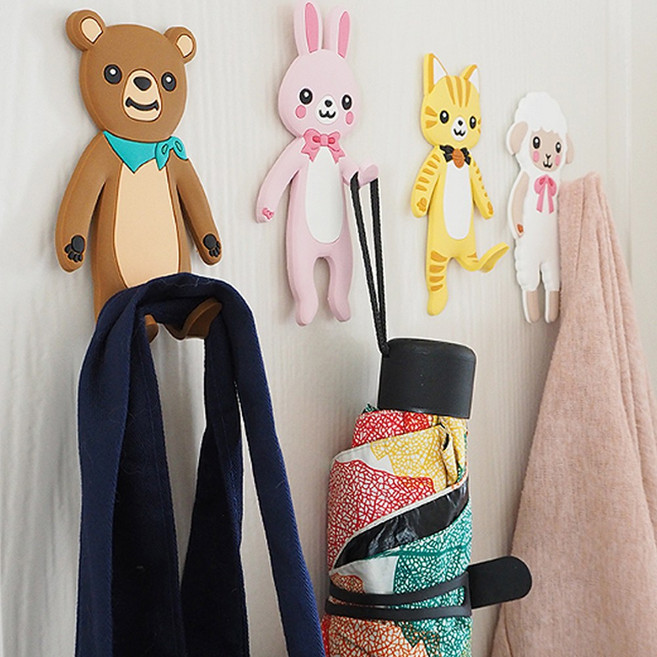 [더이쁜] 애니멀 접착식 후크 다용도 마스크 걸이 현관문 차키, 회색라쿤, 1개