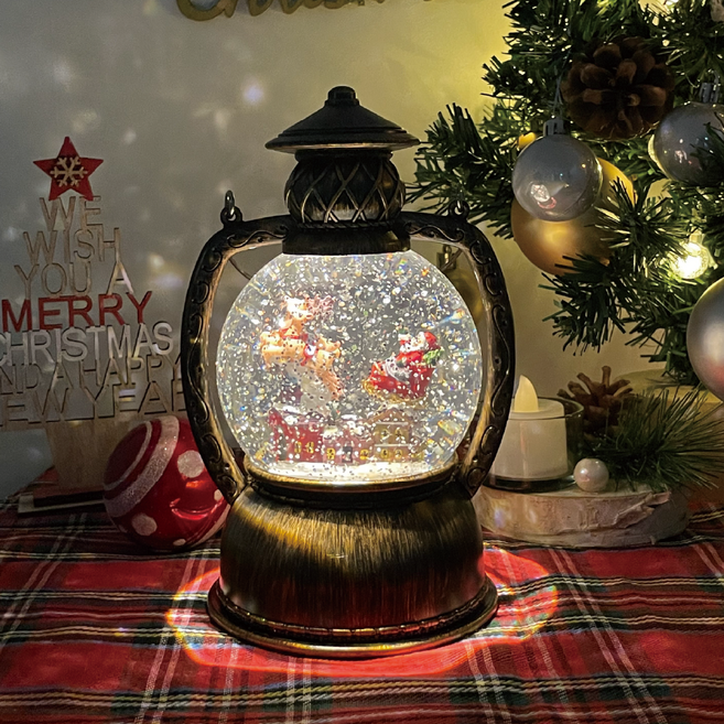 크리스마스 감성 인테리어 오브제 오르골 C 랜턴 무드등 스노우볼, 브론즈산타, 11 x 21 cm