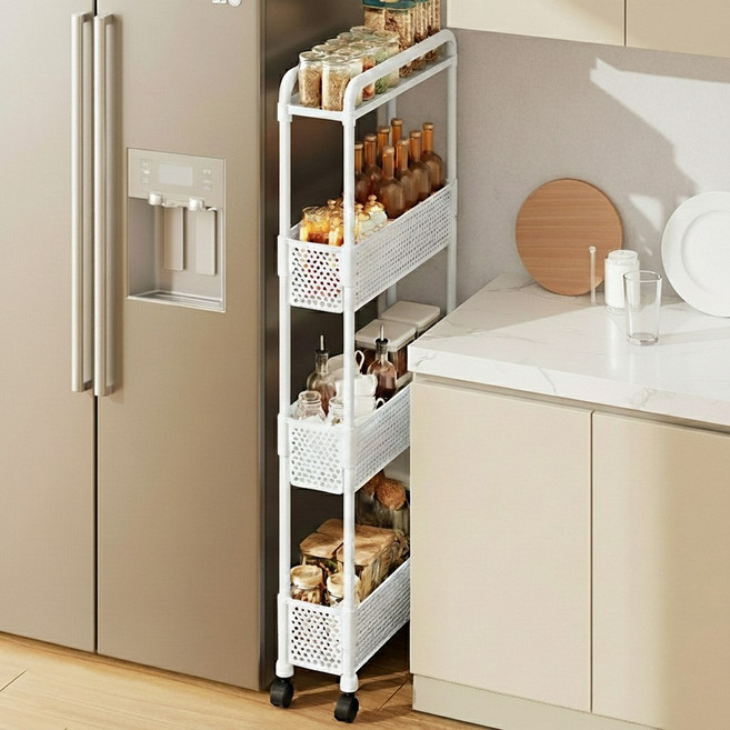 메이크라이프 주방 틈새장 트룔리 선반, 화이트, 1개