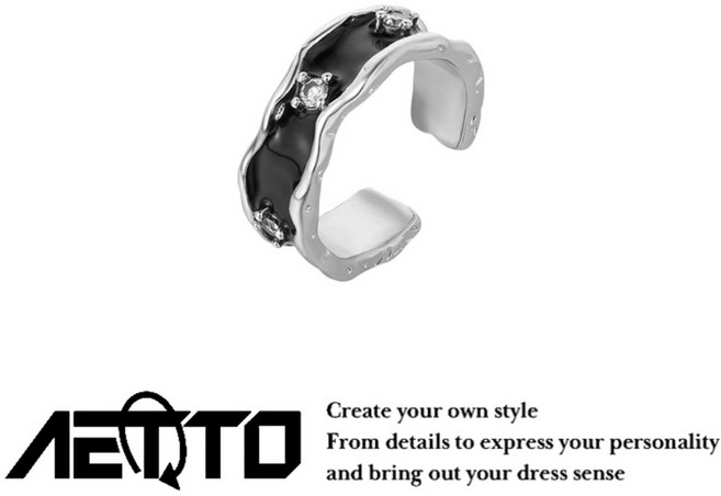 AETTO 沉寂黑色鑲鑽 設計款 高級感 開口可調 金屬質感 情侶 戒指