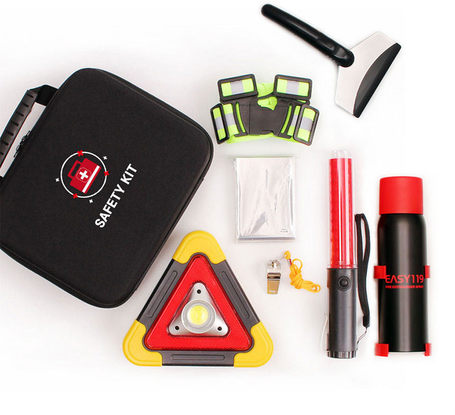 차량안전키트 소화기 세트 2차사고예방 자동차 LED 안전삼각대 경광봉, 5종+차량용소화기 블랙, 1개