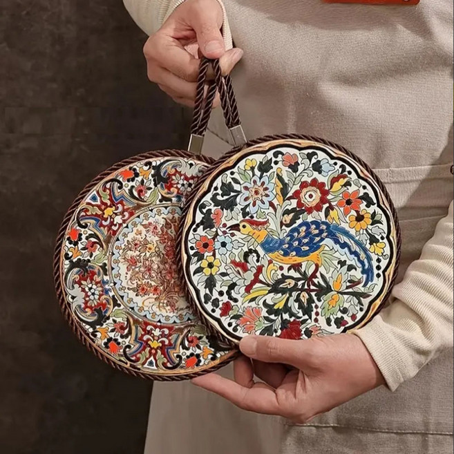 론조모니 빈티지 궁전 스타일 세라믹 내열 매트 2종 세트, 1세트, 오봉지명+화개부귀