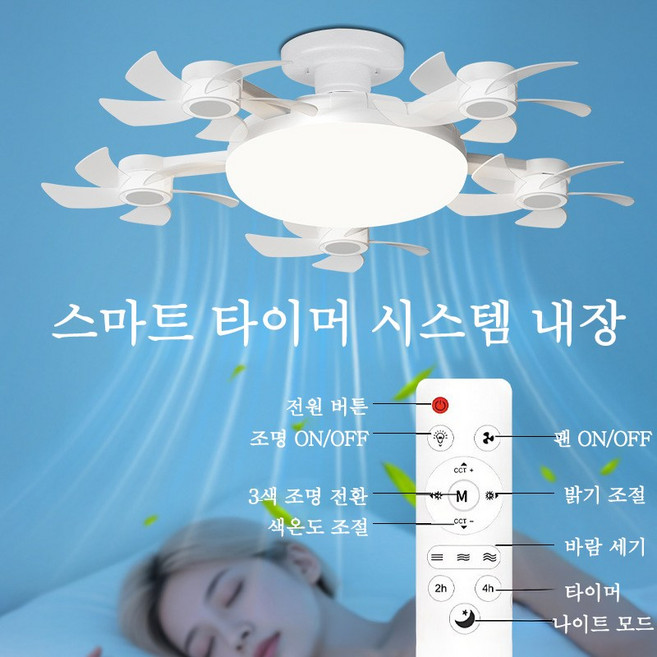 AKRUA 60w/80w E27 리모컨천정실링팬 천장선풍기 선풍기조명 선풍기전등 실링팬 실링팬조명 LED 멀티 선풍기 램프 선풍기등, 60W 무극조광 4두