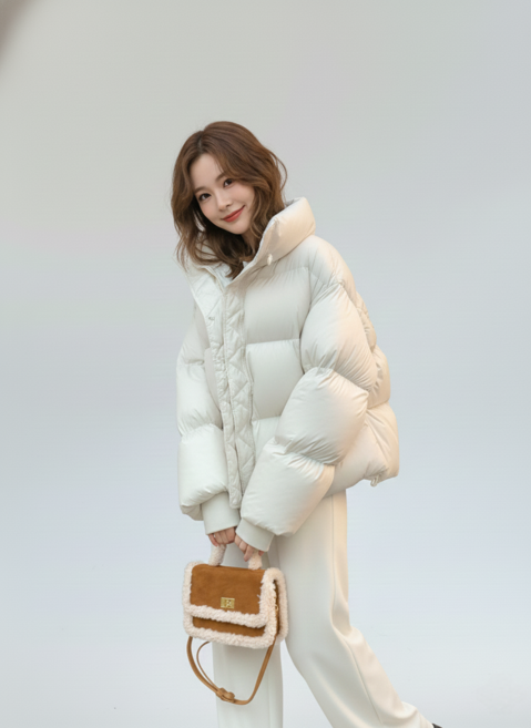 Shopflix 여성용 하이넥 오버핏 숏패딩 후드 루즈핏 겨울 데일리 패딩 점퍼