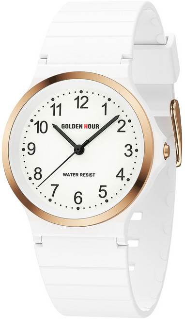 GOLDEN HOUR 미니멀리스트 스포츠 여성용 아라비아 숫자 아날로그 시계 경량 레진 방수 손목시계 높은 가독성의 야광 다이얼 GH1329