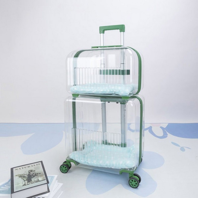 고양이 강아지 투명 휴대용 옥희독희 네모백팩 바퀴가방, 호수 녹이층 상하층은 두 개로 분리 가능, 상위14근내반려동물/하위22근내반려동물