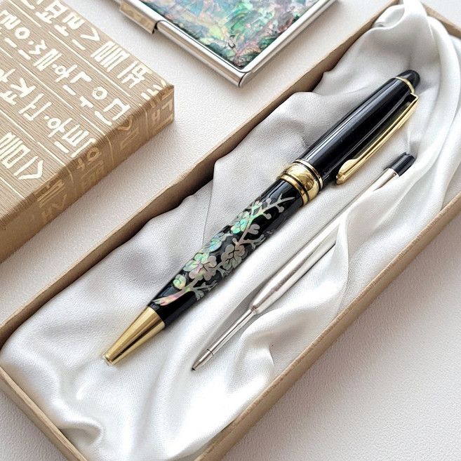 [외국인 선물] 고급 나전칠기 수제 자개 볼펜 한국 전통 기념품, 매화+리필심, 단품(포장안함)