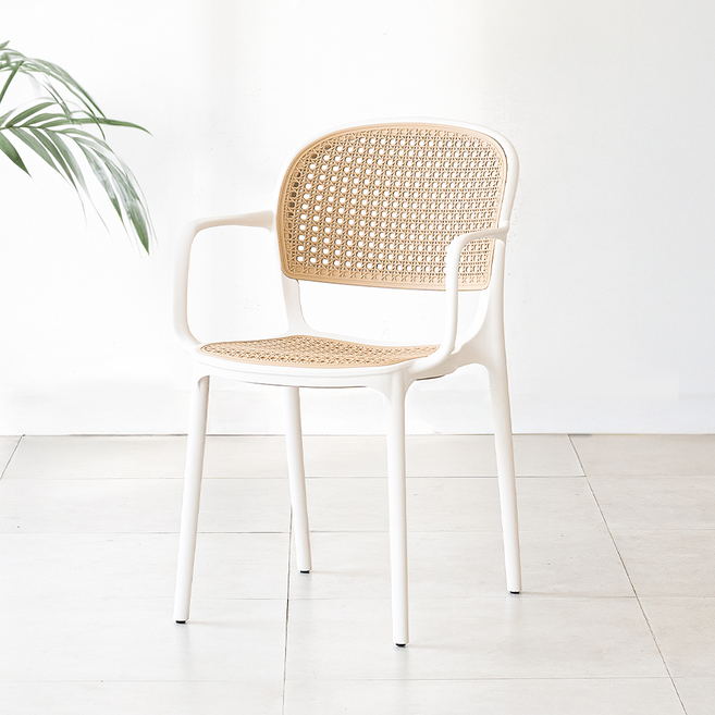 퍼니인어스 에코 라탄 암체어 팔걸이 플라스틱 야외의자 테라스체어 카페 정원의자, 2개, 화이트