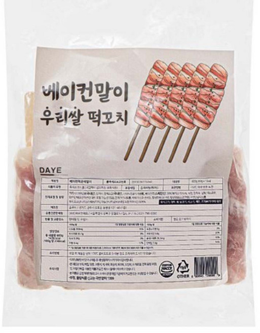 우리쌀 베이컨 떡꼬치 떡말이 600g, 1개