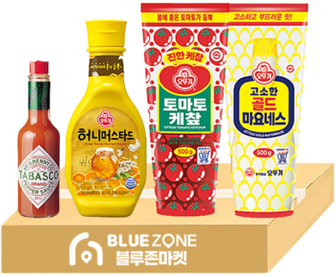 블루존 오뚜기 소스4종 세트 (마요네즈500g + 케찹500g + 허니머스타드265g+타바스코60ml), 2세트
